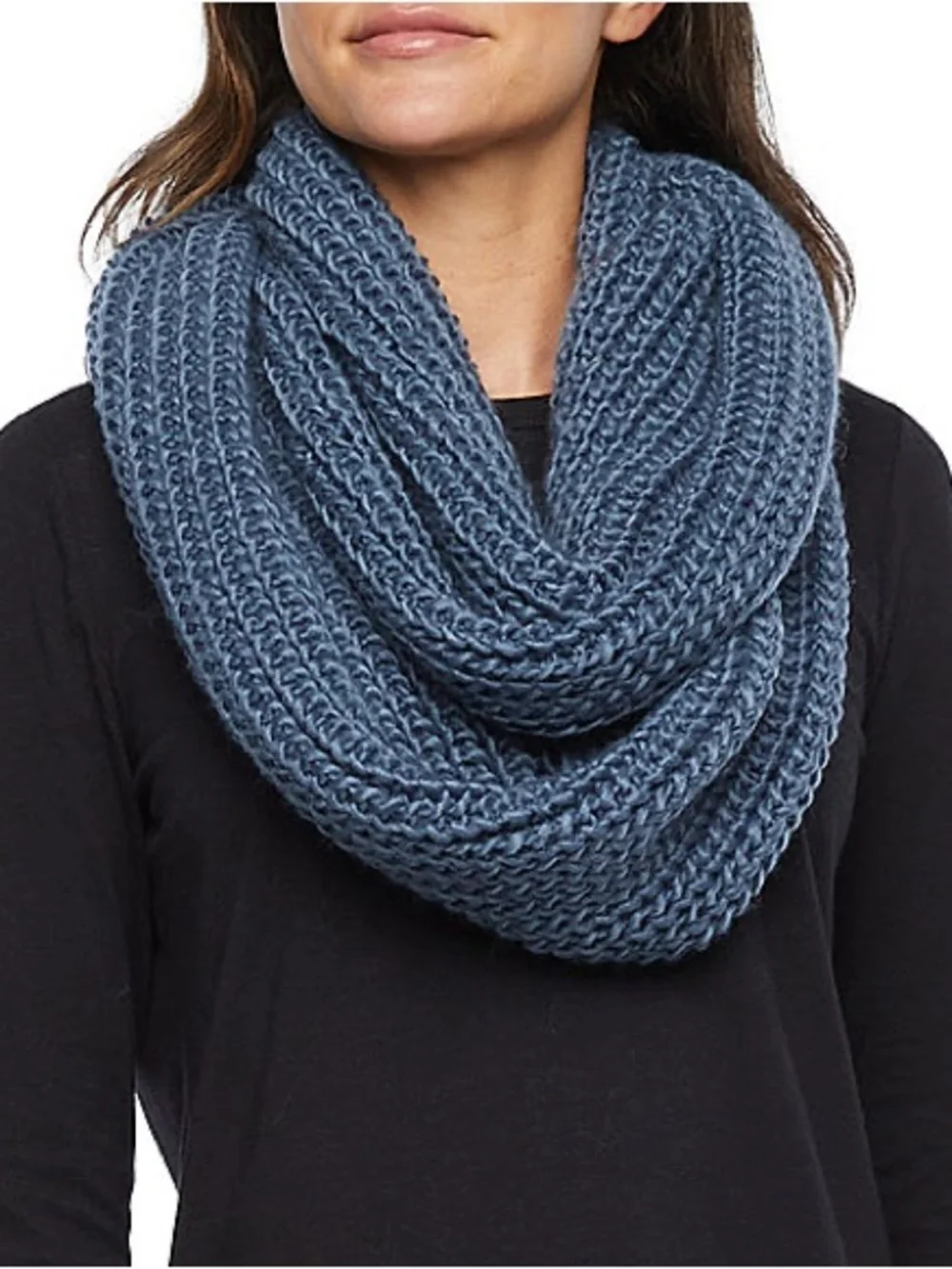 Navy Ribbed Knit Infinity Wrap Scarf - Picture 2 of 2